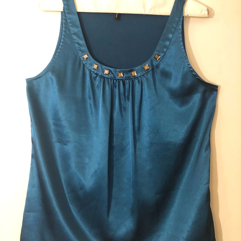 Daisy Fuentes Teal Satin Tank Top Med